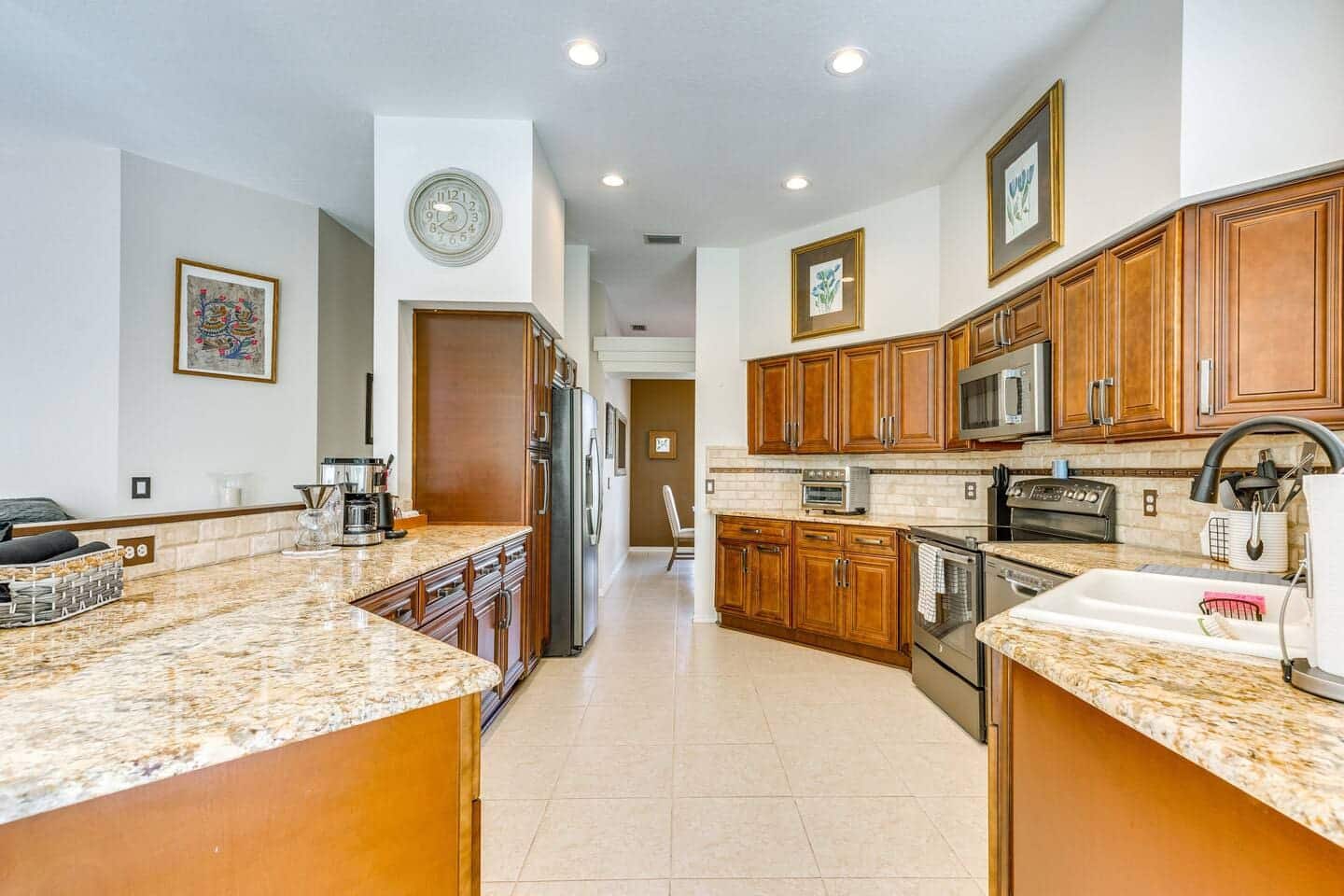 Kitchen at The Restful Vacation’s Golf and Pool Home in Citrus Hills, Florida.